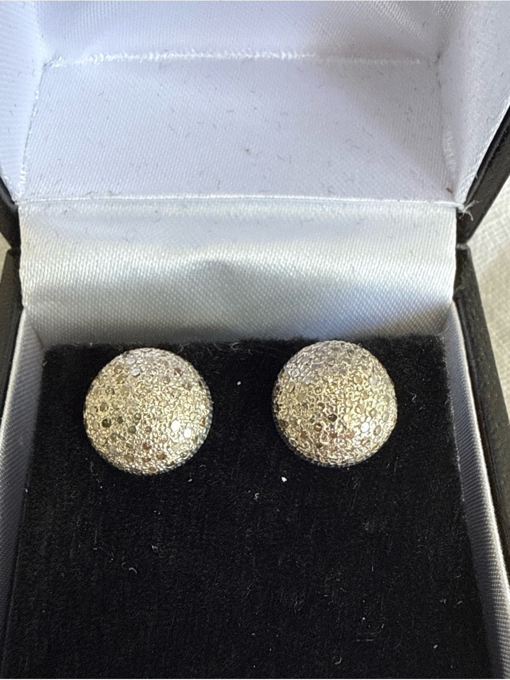 Sheryl Lowe 14k white gold dome stud pave diamond earrings